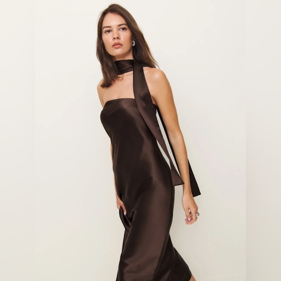 Reformation Oren Silk Dress in Black Bean - Picture 3 of 5
